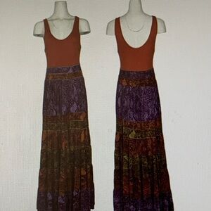 Bohemian Maxi Dress with Purple and Red Tones
